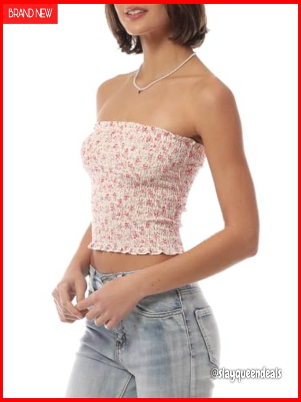Strapless Tube Top Stretchy Smocked Bandeau Crop Tank Summer - Picture 5 of 7